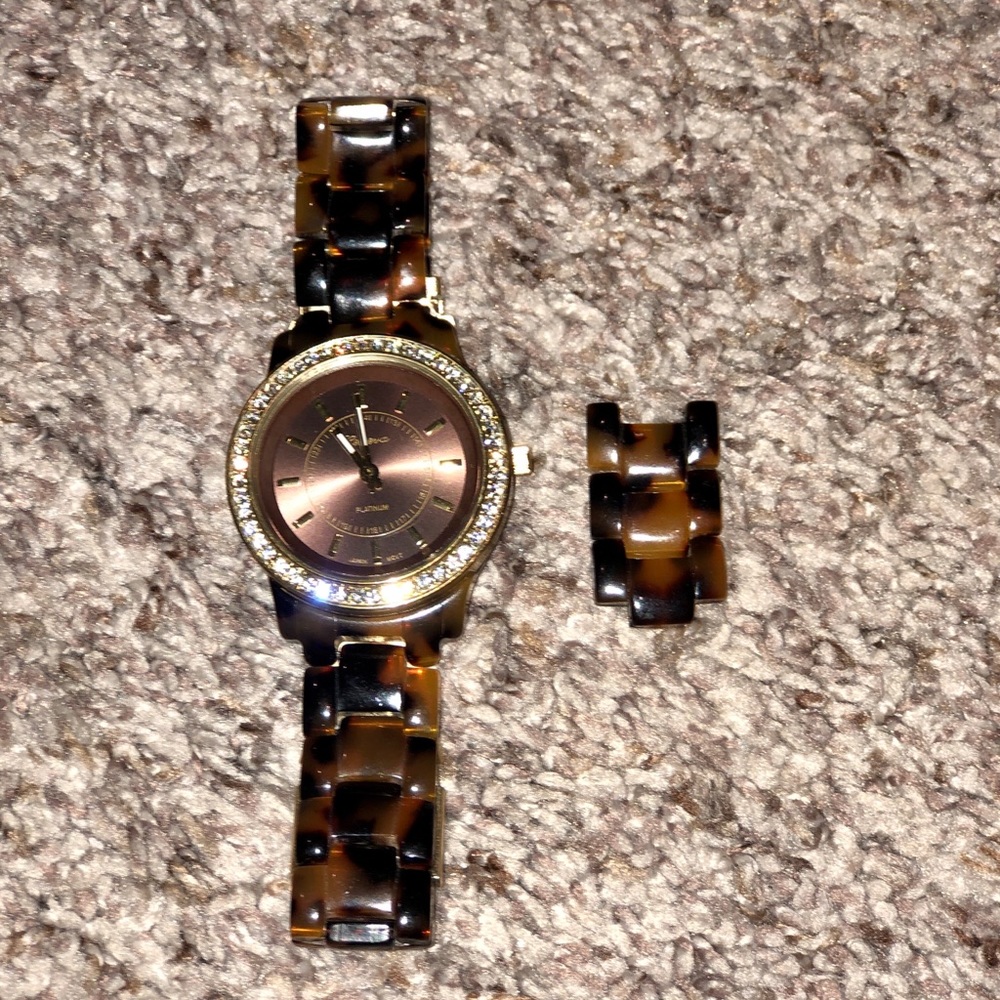 Geneva Gold and Tortoiseshell Watch w/ Crystal Bezel